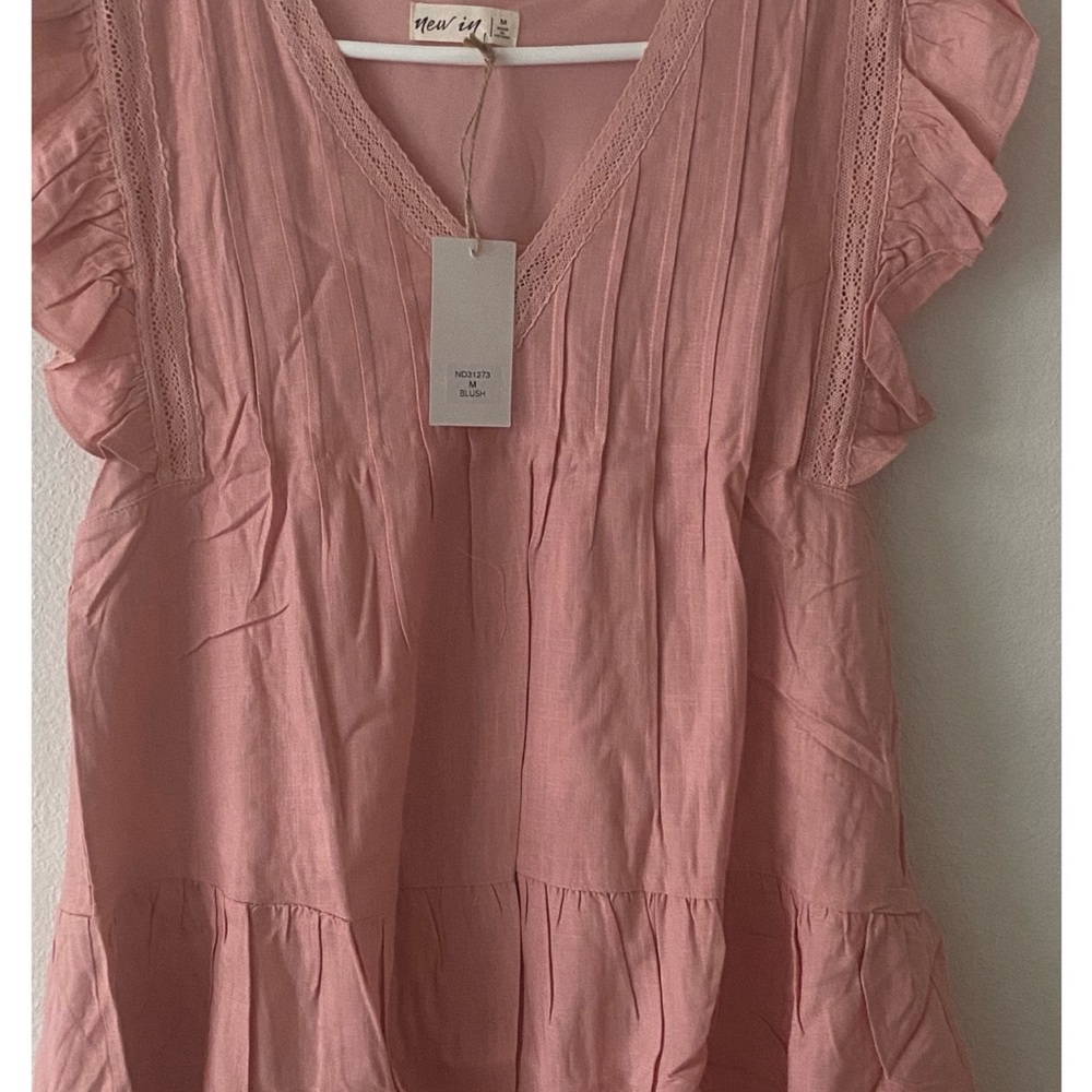 Pink Flutter Sleeve Mini Dress with Ruffled Pleats
